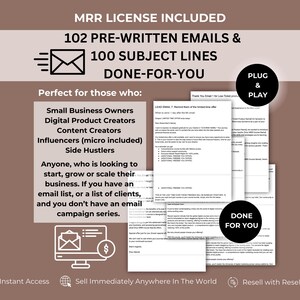 102 Done-For-You MRR PLR Email Marketing Templates Faceless Digital Marketing Email Campaign Subject Lines Small Business Passive Income