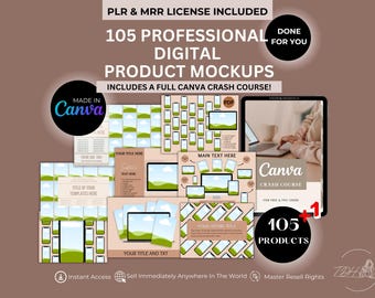 105 Digital Product Mockups: Canva Templates with Resell Rights (PLR)