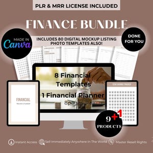 MRR PLR Financen bündeln Monatlicher Budget Tracker Zielfestlegung Tilgungsplan Bearbeitbare Canva Vorlage mit Master Wiederverkaufsrechten