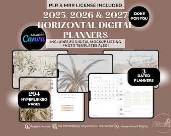 2025-2027 Digital Planner Bundle: Weekly Horizontal Canva Template (PLR, Master Resell Rights, Editable)