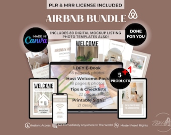 Airbnb Host Bundle: Welcome EBook, Signs, Checklists (Canva Editable, MRR PLR)