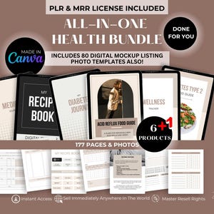 MRR PLR Gesundheit Digitales Produktpaket Done-For-You Ebooks, Anleitungen, Tracker, Journals für den Wiederverkauf Vorlagen Canva Bearbeitbarer Diabetik-Planer