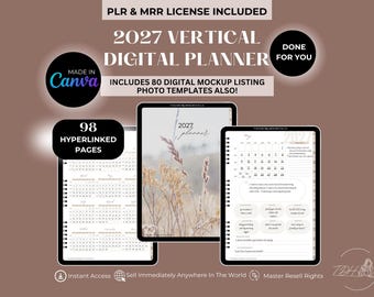 2027 Vertical Digital Planner Canva Template: Weekly Layout, PLR + MRR (Digital Download)