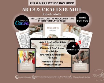 MRR PLR Arts Crafts Bundle For Adults and Kids Canva Editable Templates, Craft Activities