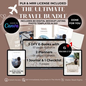 Pacote de viagem MRR PLR Empreendedores Viajantes individuais Viagens em família | Diários de planejadores de viagens | E-books prontos para você | Direitos de revenda de e-books