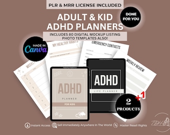 ADHD-plannerbundel: volwassenen en kinderen, canva-sjablonen (MRR PLR, canva bewerkbaar)