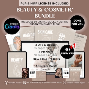 MRR PLR Schoonheidsspecialist Zakelijke sjablonen PLR E-boek Haarverzorging Bewerkbaar canva E-boek voor salon Marketing nazorgkaarten Zelfzorgplanners