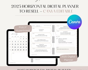 2025 Horizontal Digital Planner, Canva Editable PLR Template