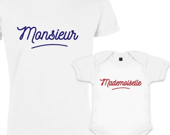 Monsieur und Mademoiselle Papa und Kind passendes Bio-Familienset (2er-Set)