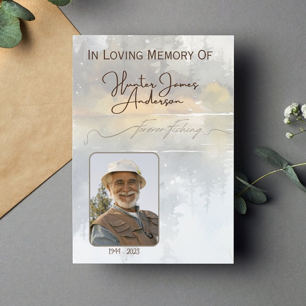 Forever Fishing Funeral Program, Fisherman Memorial Service, Printable Order Of Service, Celebration Of Life, Editable Funeral Template