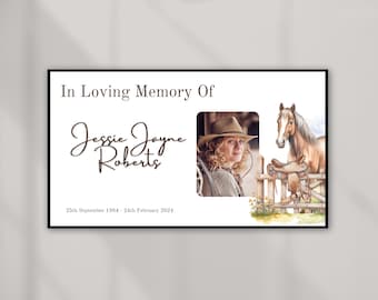 Presentación de diapositivas de funeral con silla de montar, video conmemorativo de jinete, recuerdo de funeral, presentación de funeral, collage de fotos de celebración de la vida de vaquera