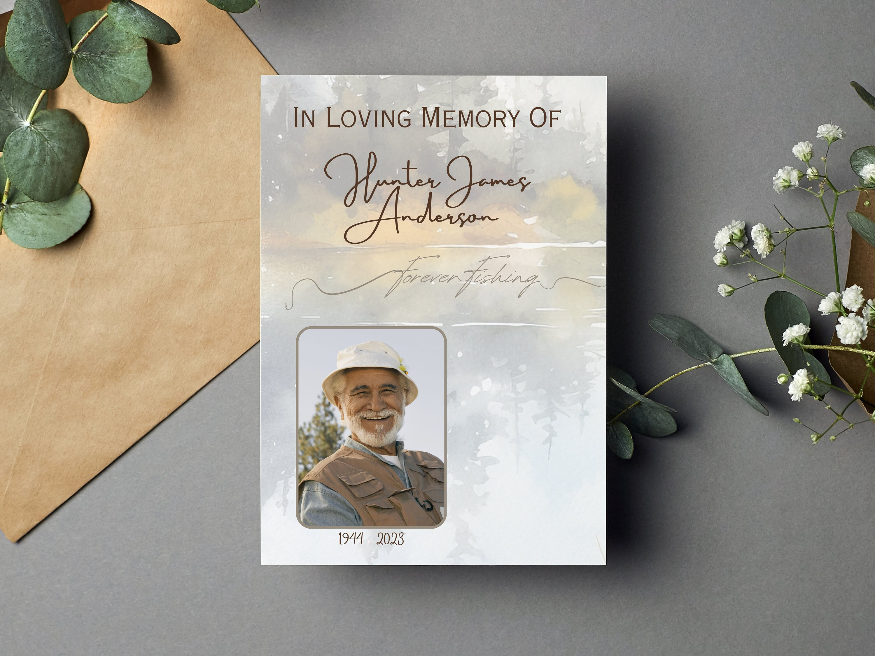 Forever Fishing Funeral Program, Fisherman Memorial Service, Printable Order Of Service, Celebration Of Life, Editable Funeral Template