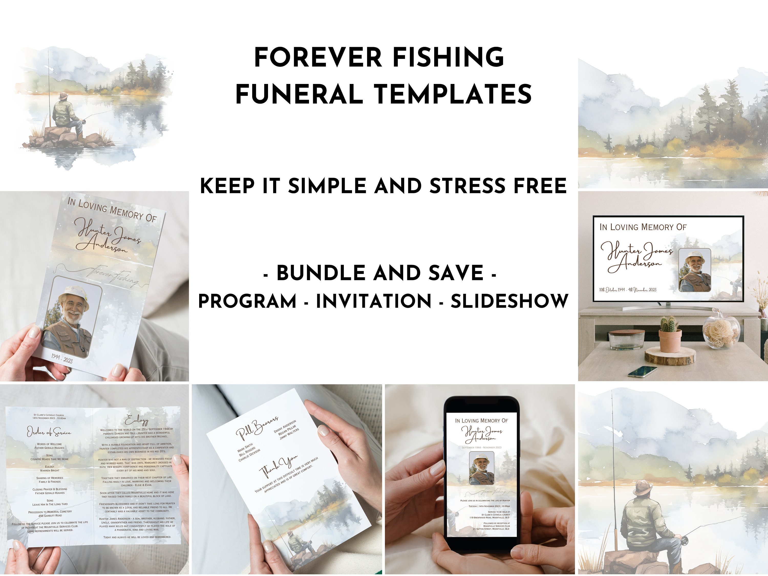 Fish Funeral Program Design Forever Fishing Funeral Bundle, Fisherman Memorial Service Template ...