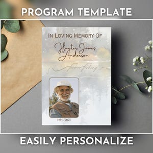 Forever Fishing Funeral Program, Fisherman Memorial Service, Printable Order Of Service, Celebration Of Life, Editable Funeral Template