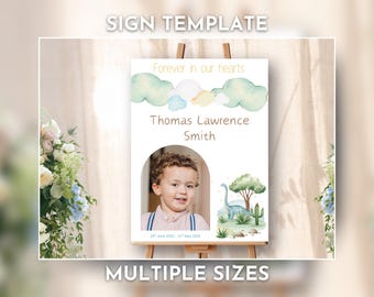Letrero de bienvenida para funeral infantil, caballete para servicio conmemorativo infantil, póster de celebración de la vida, foto de funeral imprimible, plantillas para funeral de niño pequeño