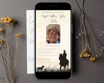 Western Funeral Invitation Template, Memorial Service Invitation, Digital Invite, Celebration Of Life, Funeral Evite, Funeral Announcement