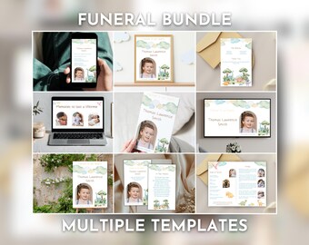 Paquete funerario, plantilla para servicio conmemorativo infantil, celebración de la vida infantil, programa funerario para niños, invitación, presentación, letrero, tarjeta de oración