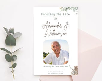 Programa funerario con sombrero country y western, plantilla de orden de servicio, celebración de la vida del abuelo, folleto de servicio conmemorativo, funeral editable