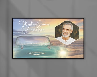 Presentación de diapositivas de funeral con tema de automóvil, video conmemorativo de Chevrolet Sunset, recuerdo de funeral, presentación de celebración de la vida, collage de fotos de funeral