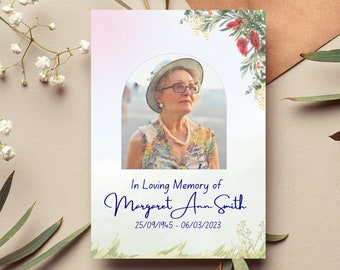 Blumenvögel Beerdigungsprogramm, Gedenkdienstprogramm, druckbare Reihenfolge des Dienstes, Broschüre zur Feier des Lebens, bearbeitbare Beerdigungsvorlagen