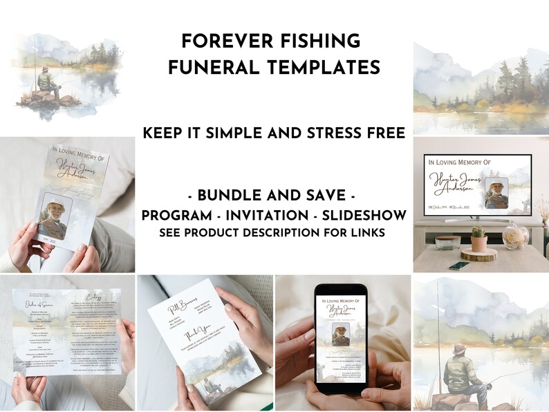 Forever Fishing Funeral Invitation Template, Fisherman Memorial Service ...