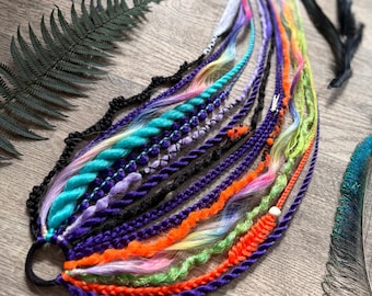 Halloween Dreads Ponytail, Synthetic Dreadlocks, Black Orange Purple Festival Hair Extensions