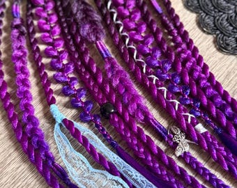 Paarse ombre dreadlock paardenstaart, handgemaakte synthetische sprookjesdreads, zwart tot roze, paarse vlechten extensions