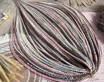 Extension per dreadlocks sintetici biondo ombré, con riflessi marrone rosato, trecce e dreadlocks, stile boho vichingo.