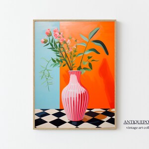 Impresión de arte de florero, pintura al óleo abstracta de bodegones, estampado floral retro, cartel botánico vintage, decoración de cocina, estampado floral moderno