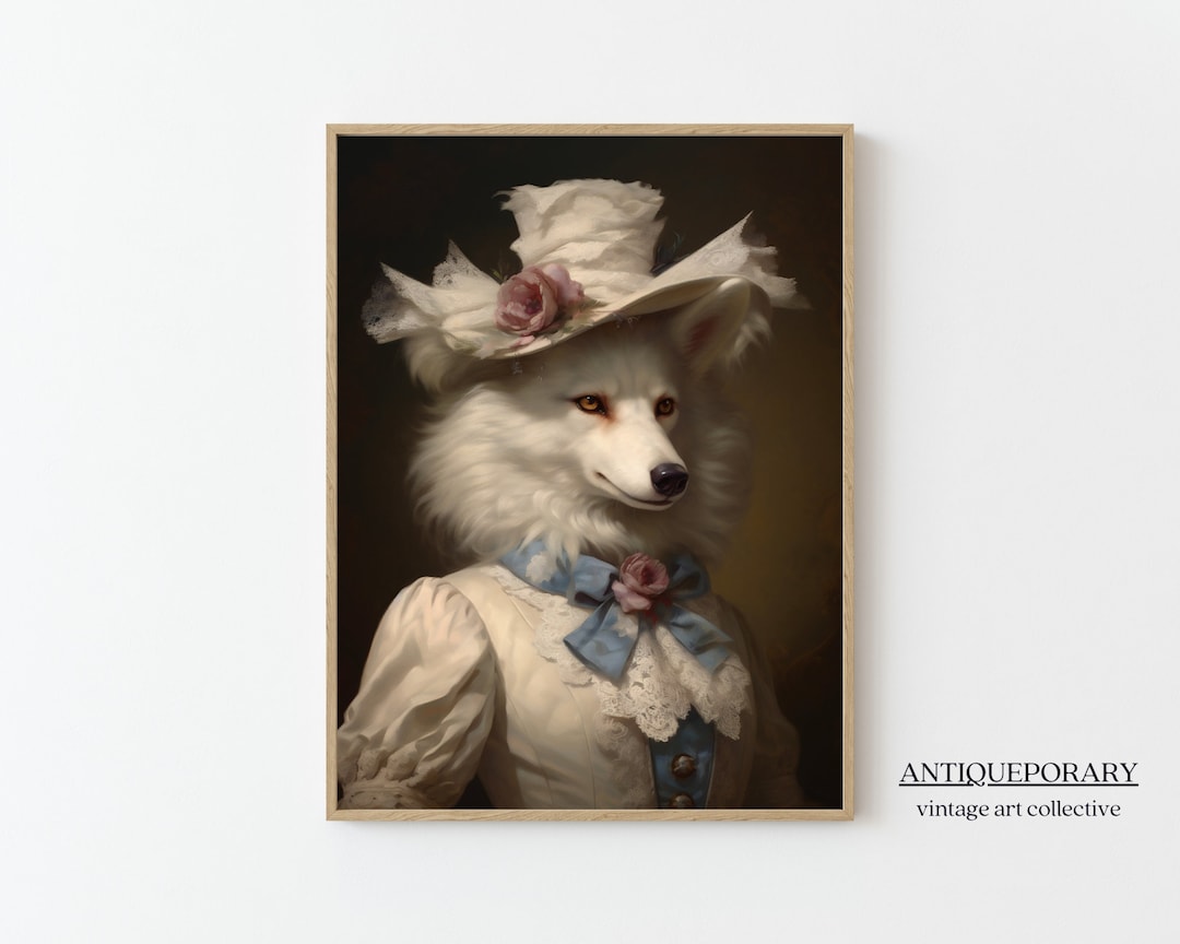 Victorian Animal Portrait Royal Female White Wolf Vintage Etsy