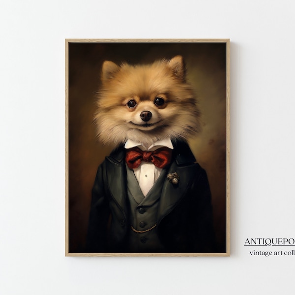 Portrait royal de Poméranie, imprimé animal habillé victorien, affiche de chien royal, peinture de portrait d’animal de compagnie, impression d’art modifiée, art d’inspiration vintage