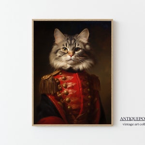 Retrato de animales victoriano, estampado de animales vestidos, cartel de gato real, pintura de animales reales, retratos de animales renacentistas, arte de inspiración vintage
