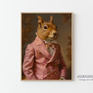 Retrato de animales victorianos, impresión vintage de ardilla real, arte imprimible de animales renacentistas de tono oscuro, póster de arte alterado, regalo para amantes de los animales