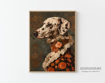 Viktorianisches Tierportrait, Dressed Dog Drucke, Lady Dalmatiner Poster, Haustier veränderte Kunst, Renaissance Tier DRUCKBARE Kunst, Tier Liebhaber Geschenk