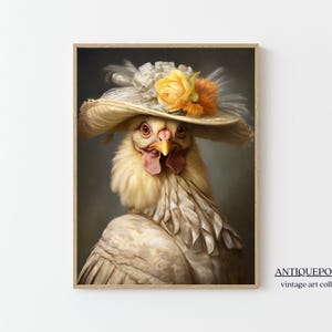 Viktorianische Tiere Portrait, Königliches Huhn Vintage Druck, Renaissance Tier, dunkles launisches Tier Poster, veränderte Kunst, Tierliebhaber Geschenk