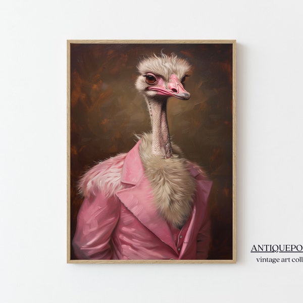 Victorian Animals Portrait, Royal Ostrich Vintage Print, Dressed Animal Altered Art, Renaissance Animal PRINTABLE Art, Animal Lover Gift