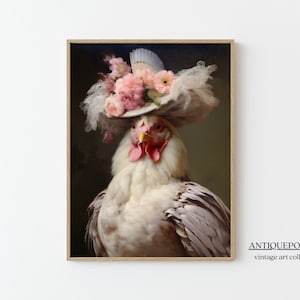 Viktorianische Tiere Portrait, Königliches Huhn Vintage Druck, Renaissance Tier, dunkles launisches Tier Poster, veränderte Kunst, Tierliebhaber Geschenk