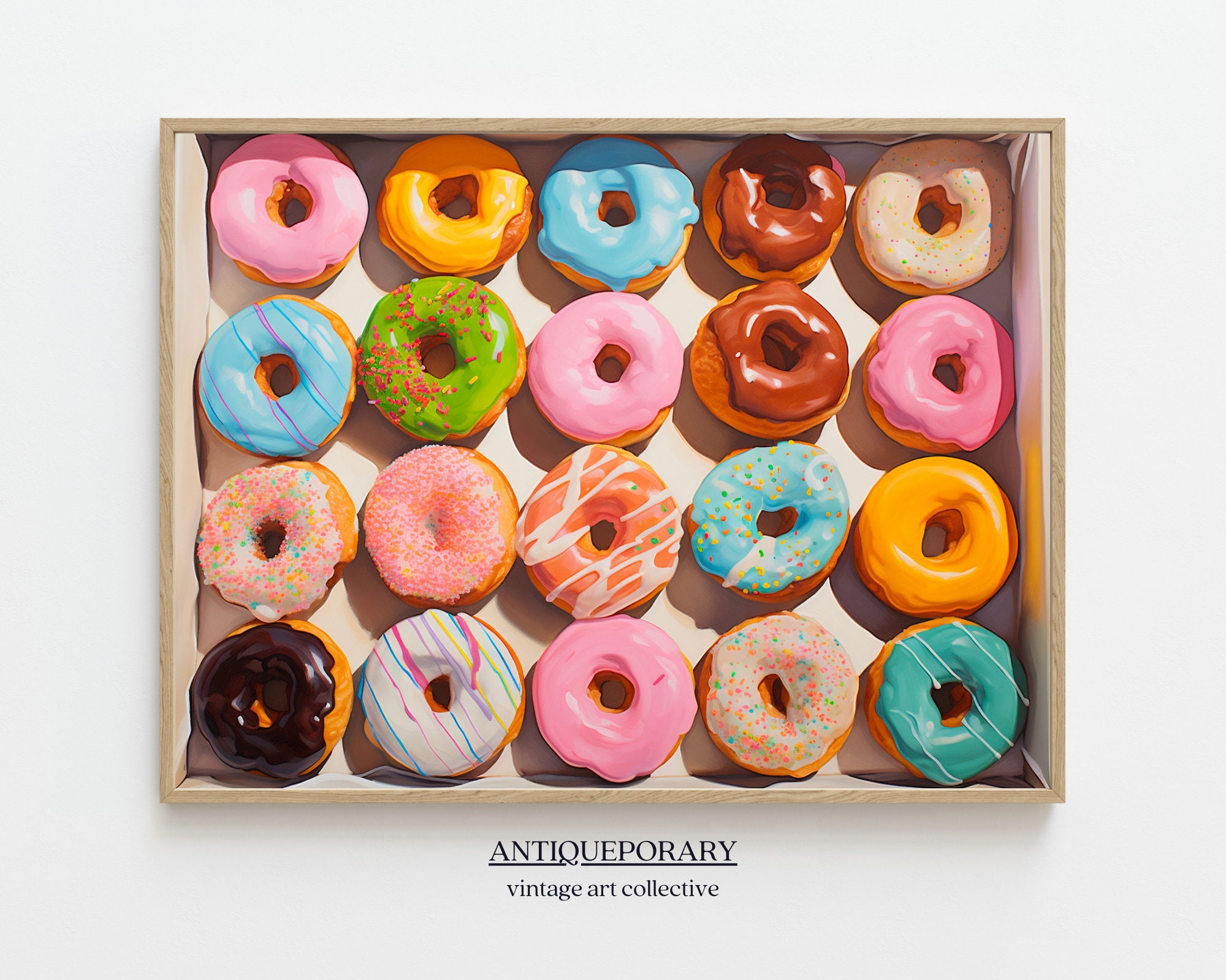 Doughnuts Modern Pop Art Donuts Still Life Painting Colorful Food Art Print Trendy Retro Painting Kitchen Print Printable Fine Art
