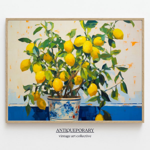 Lemon Tree Oil Painting, Antique Wall Art Gift, Wildflower Printable Art, Home Decor, Digital Download, Living Room Decor, Kitchen Art Decor