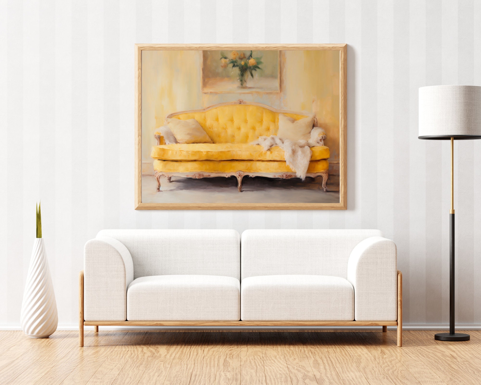 Vintage Yellow Antique Couch Painting Colorful Still Life Etsy