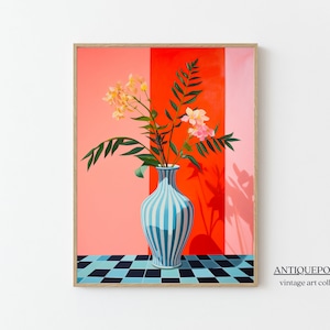 Impresión de arte de florero, pintura al óleo abstracta de bodegones, impresión de ramo retro, cartel botánico colorido, decoración de cocina, estampado floral moderno