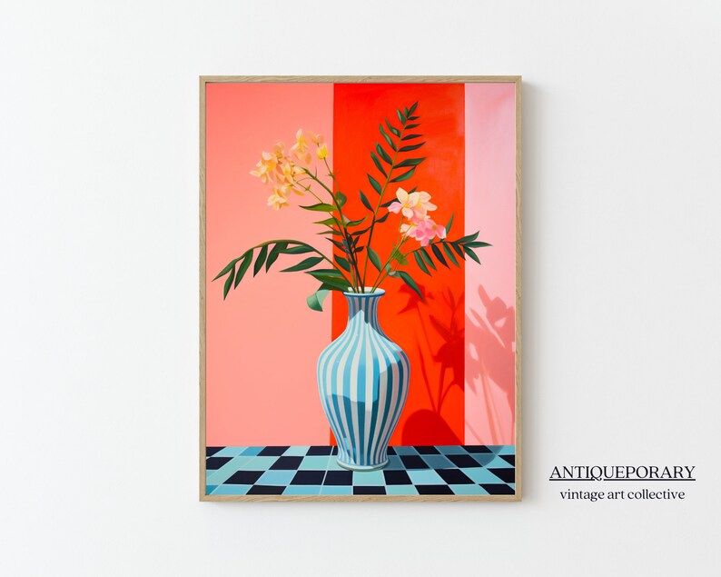 Flower Vase Art Print Abstract Still Life Oil Painting Retro Etsy