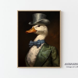 Retrato de animales victorianos, impresión vintage del pato real, retrato de animales renacentista, cartel de animales de mal humor oscuro, arte alterado, regalo de amante de los animales