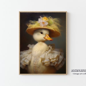Retrato vintage de pato bebé, retrato de animal victoriano, estampado de animales vestidos, lindo animal de granja, arte animal renacentista, regalo de amante de los animales