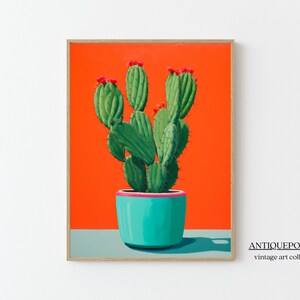 Abstrakte Kaktus Stillleben Malerei, abstrakte Kaktus, Pflanze Wandkunst, bunte Kaktus Dekor, botanische Wüste Wandkunst, Wohnzimmer Dekor