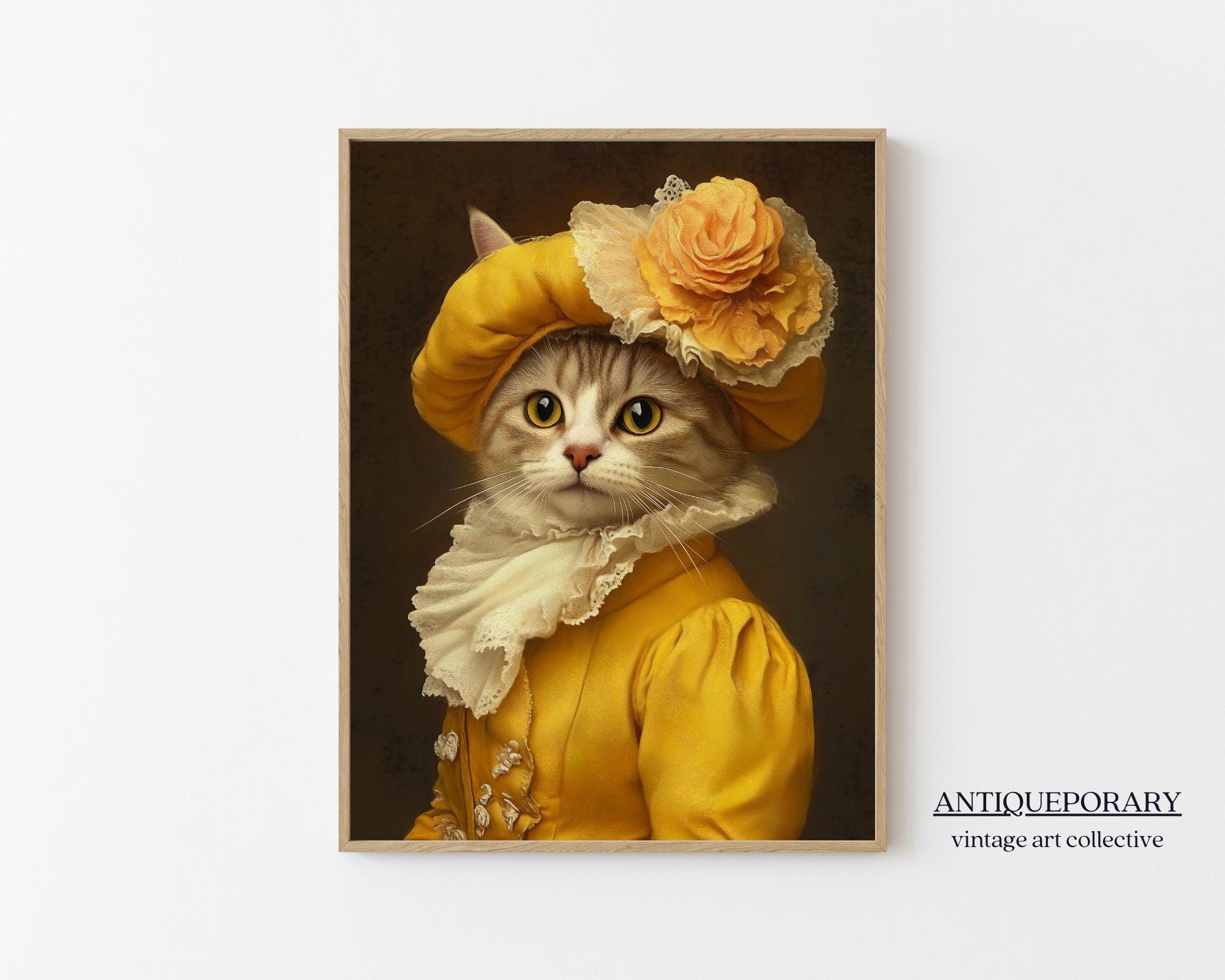 Victorian Animal Portrait, Lady Cat Vintage Print, Royal Animal Painting, Dressed Animal Print, Renaissance Animal PRINTABLE, Pet Lover Gift