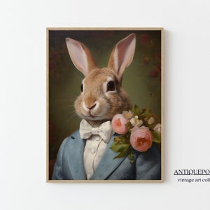Retrato de animales victoriano, estampados de animales vestidos, cartel de conejo real, impresión de arte alterado, impresión renacentista de mal humor oscuro, regalo de amante de los animales