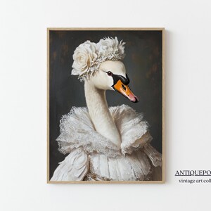 Retrato de animal victoriano, estampado de animal vestido, pintura de novia cisne real, arte alterado, arte animal renacentista IMPRIMIBLE, regalo para amantes de los animales