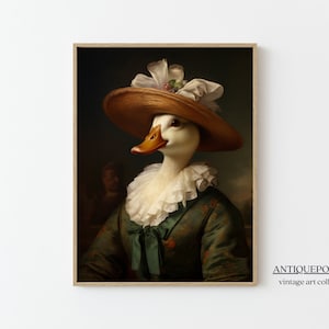 Portrait d'animaux victoriens, impression vintage canard femelle royale, affiche animal Renaissance animal sombre maussade, art altéré, cadeau pour amoureux des animaux image 1