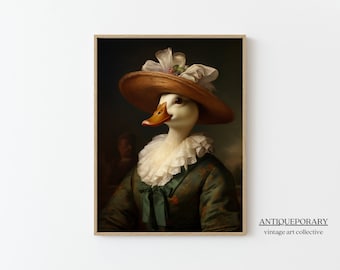 Victorian Animals Portrait, Royal Female Duck Vintage Print, Renaissance Animal Dark Moody Animal Poster, Altered Art, Animal Lover Gift